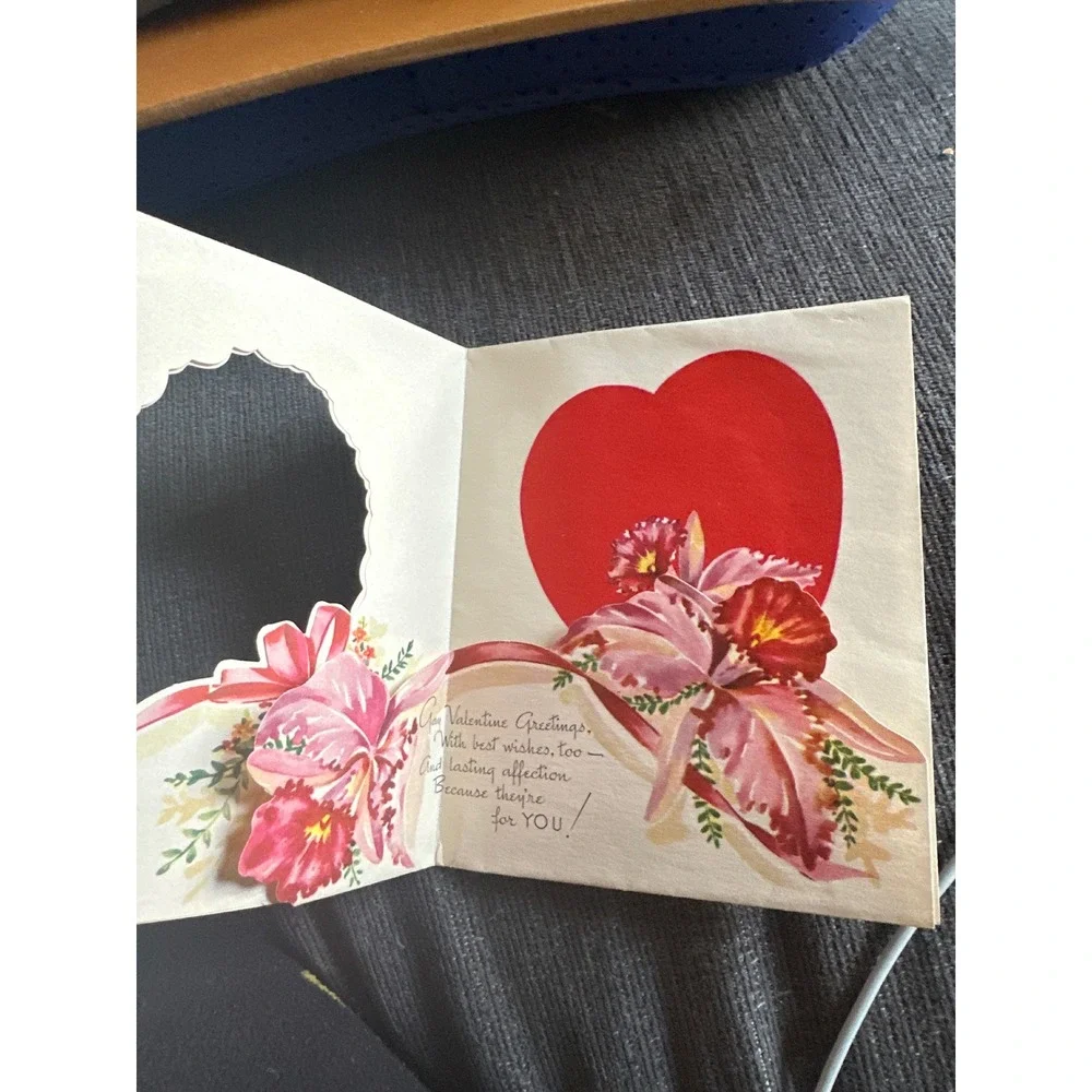 Vintage Valentine Cards Lot of 2 Rust Craft Red Rose Orchid Die Cut‎ Ephemera